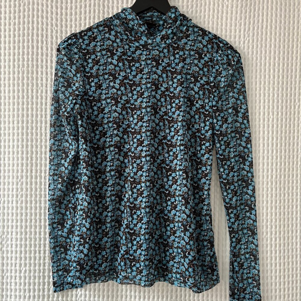 Jane & Delancey small blue floral mesh mock neck top fairy coquette whimsigoth